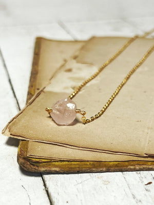 Small Rose Quartz Rough Nugget Necklace