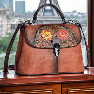 Solid Color Floral Embossed Messenger Bag