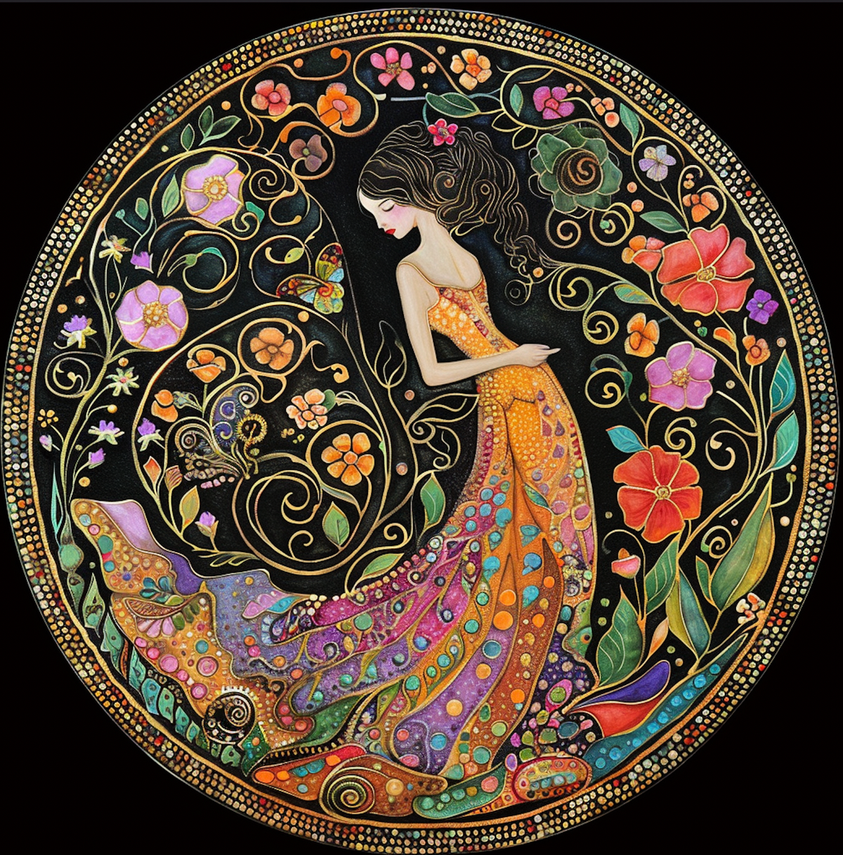 Spring Magic Garden Goddess Tambourine Wall Accent