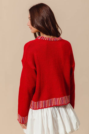 Merry Lettering Embroidered Christmas Sweater Top