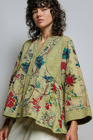 Quilted Floral Kimono-Style Top