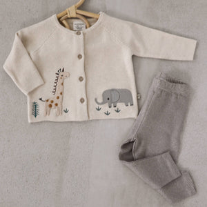 Animal Safari Embroidered Organic Baby Cardigan