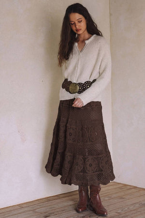 Brown Crochet Maxi Skirt