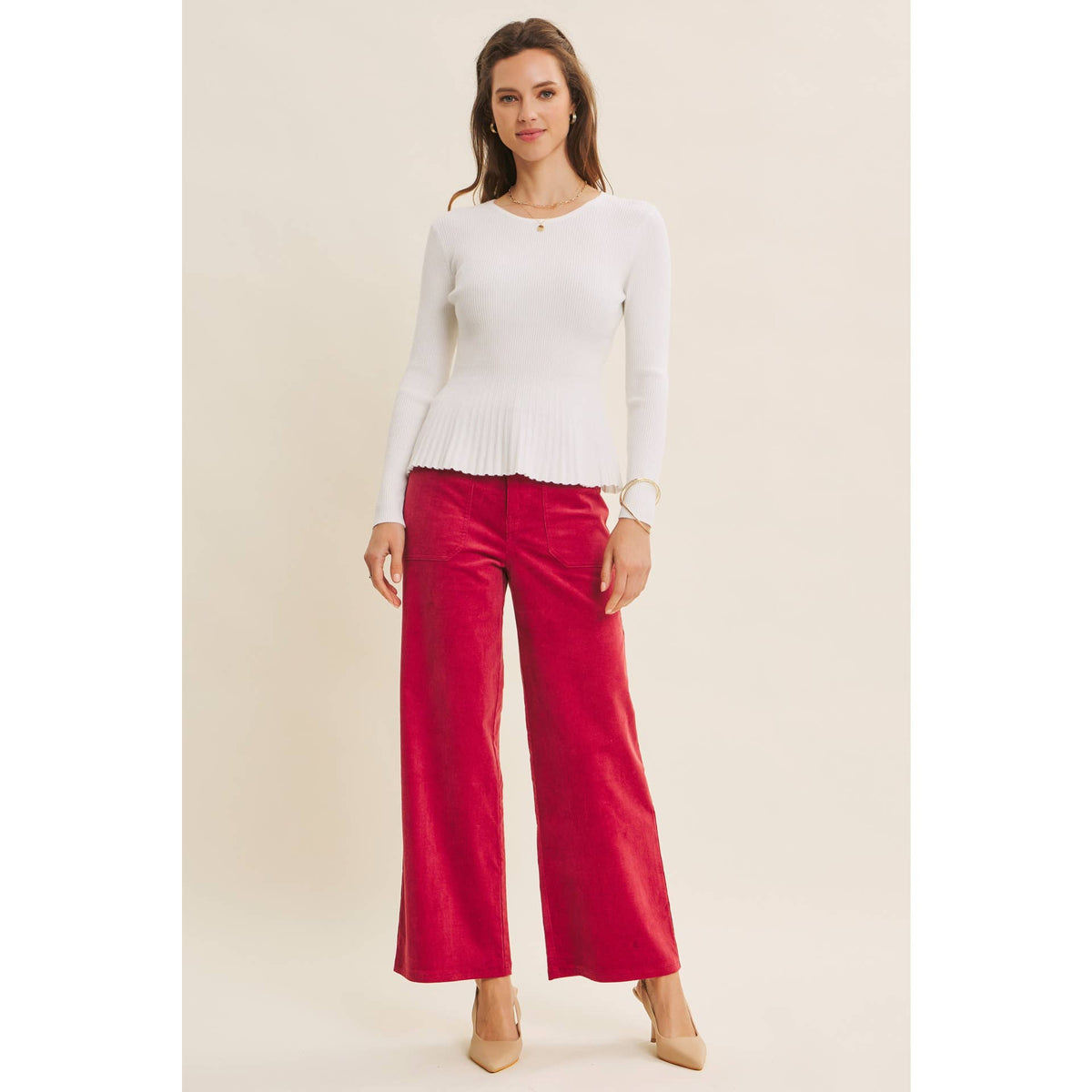 Ribbed Peplum Sweater Top