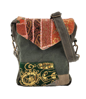 Recycled Military Tent Crossbody with Vintage Fabric