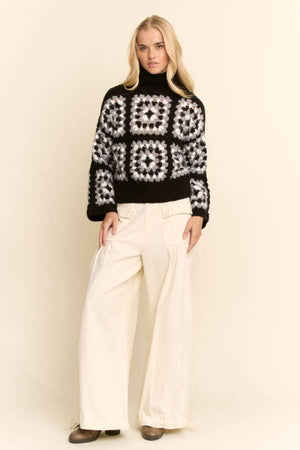 Granny Square Cropped Turtleneck Sweater Top