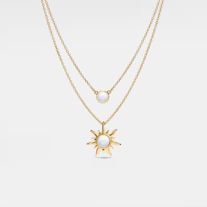 Opal Sun Moon Double Chain Necklace in 925 Sterling Silver