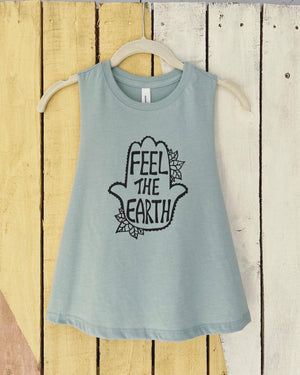 Feel the Earth Women's Racerback Cropped Tank, Boho Top.