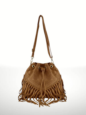 Emanuela Suede Leather Fringe Bag - Gray