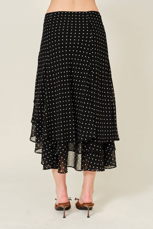 POLKA DOT TIERD UNBALANCE HEM SKIRT