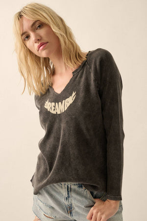 Dream Big Vintage Split-Neck Thermal Graphic Top