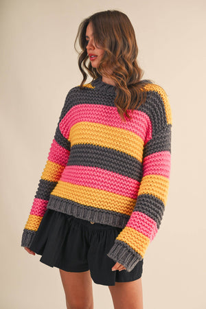 Multi Color Striped Sweater Knit Top