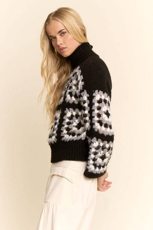 Granny Square Cropped Turtleneck Sweater Top