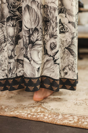 Honey & The Moon Bohéme Maxi Slip Dress w/ Florals & Bees