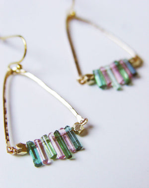 Watermelon Tourmaline Gold Earrings