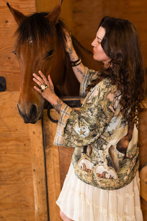 Born to Run Pixie Duster Crop Kimono w/ Horse & Flower Print