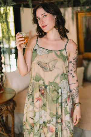 Fleur De Soleil Bohéme Long Maxi Slip Dress w/ Florals