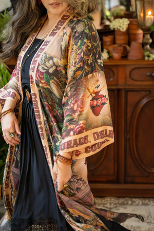 Courage Dear Heart Opera Duster Kimono Robe w/ Sacred Heart