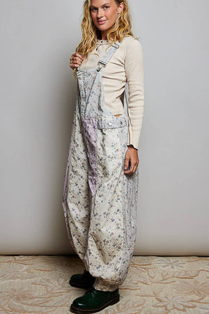 Boho Floral Lace-Trim Front-Zip Overalls