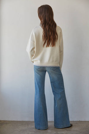 Ivory Blue Knit Pullover Sweater