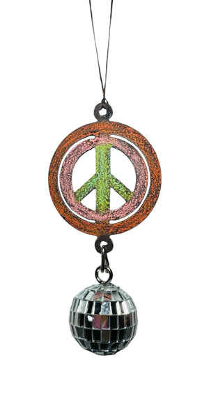 Peace Sign car charm disco ball