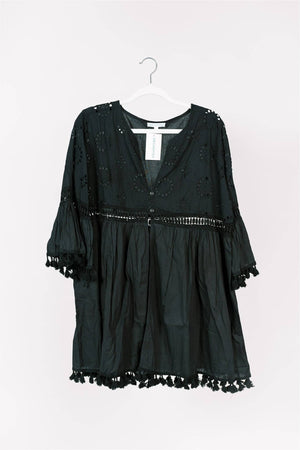 Katia Eyelet Open Front Top - Black