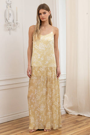 Satin Bodice Chiffon Pleated Midi Dress