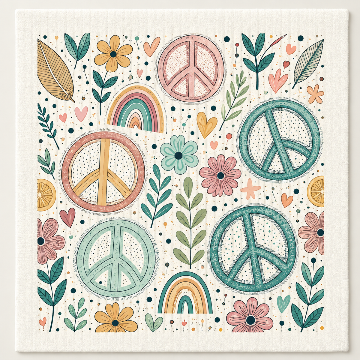 Swedish Dishcloth – Peace Signs & Rainbows
