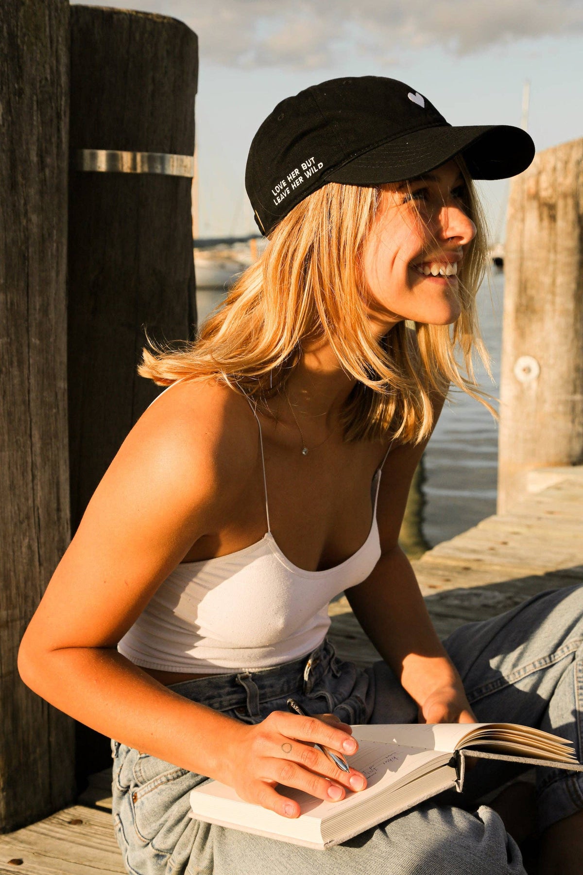 Black Cotton Dad Hat - Embroidered Heart Cap