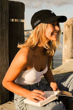 Black Cotton Dad Hat –  Embroidered Heart Cap