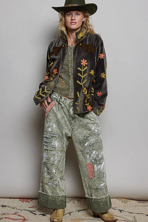 Floral Vine Embroidered Velvet Jacket – Charcoal