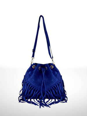 Emanuela Suede Leather Fringe Bag - Gray