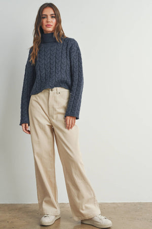 Thick Braid With Turtle Neck Long-Sleeve Sweater