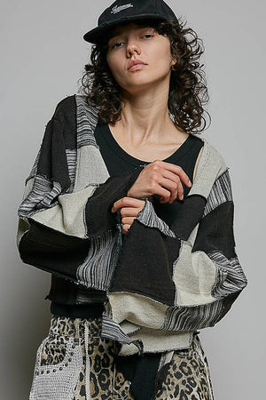 Cropped Patchwork Open-Front Cardigan