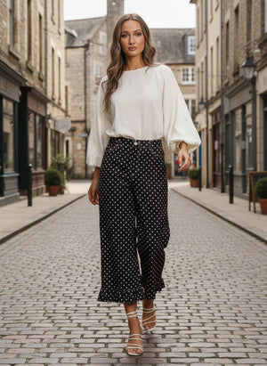 Polka Dot Casual Ruffle Hem Cropped Pants