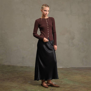 Navy Satin Slip Skirt