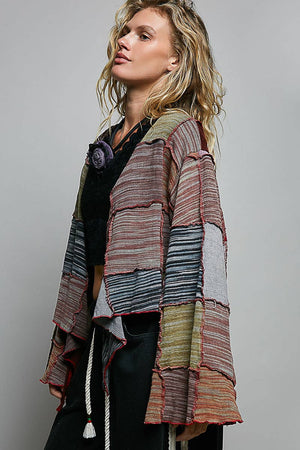 Cropped Patchwork Open-Front Cardigan