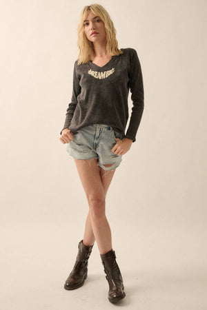 Dream Big Vintage Split-Neck Thermal Graphic Top