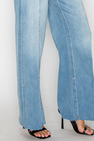Adjustable Inseam Mid-Rise Wide Leg Jeans
