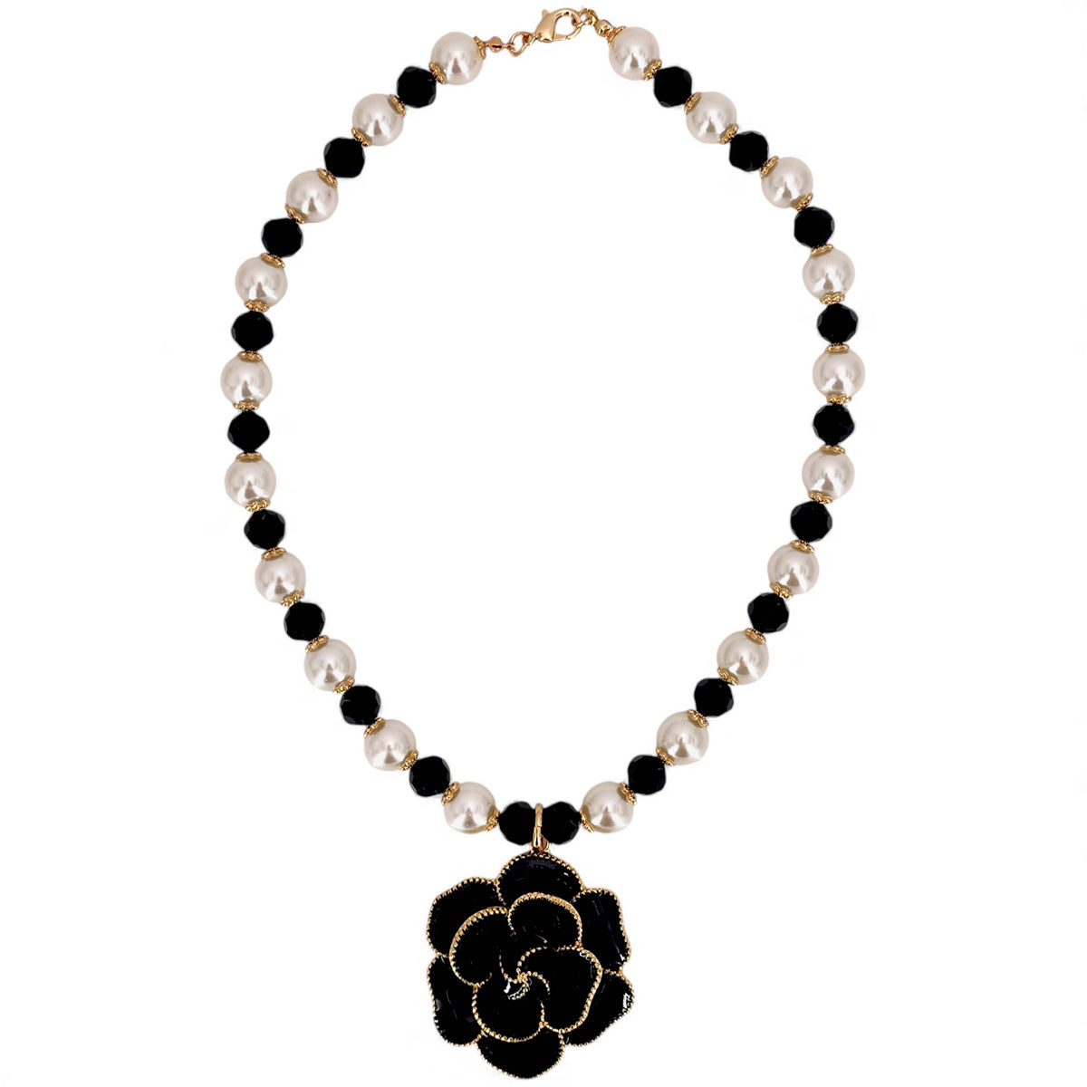 Coastal Camellia Flower Pearl Necklace | Boho Vintage