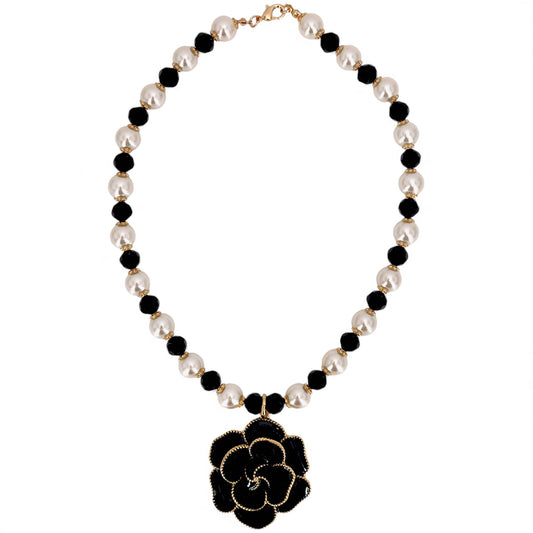 Coastal Camellia Flower Pearl Necklace | Boho Vintage