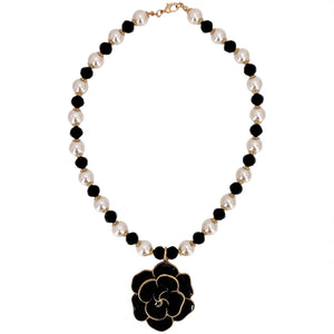 Coastal Camellia Flower Pearl Necklace | Boho Vintage