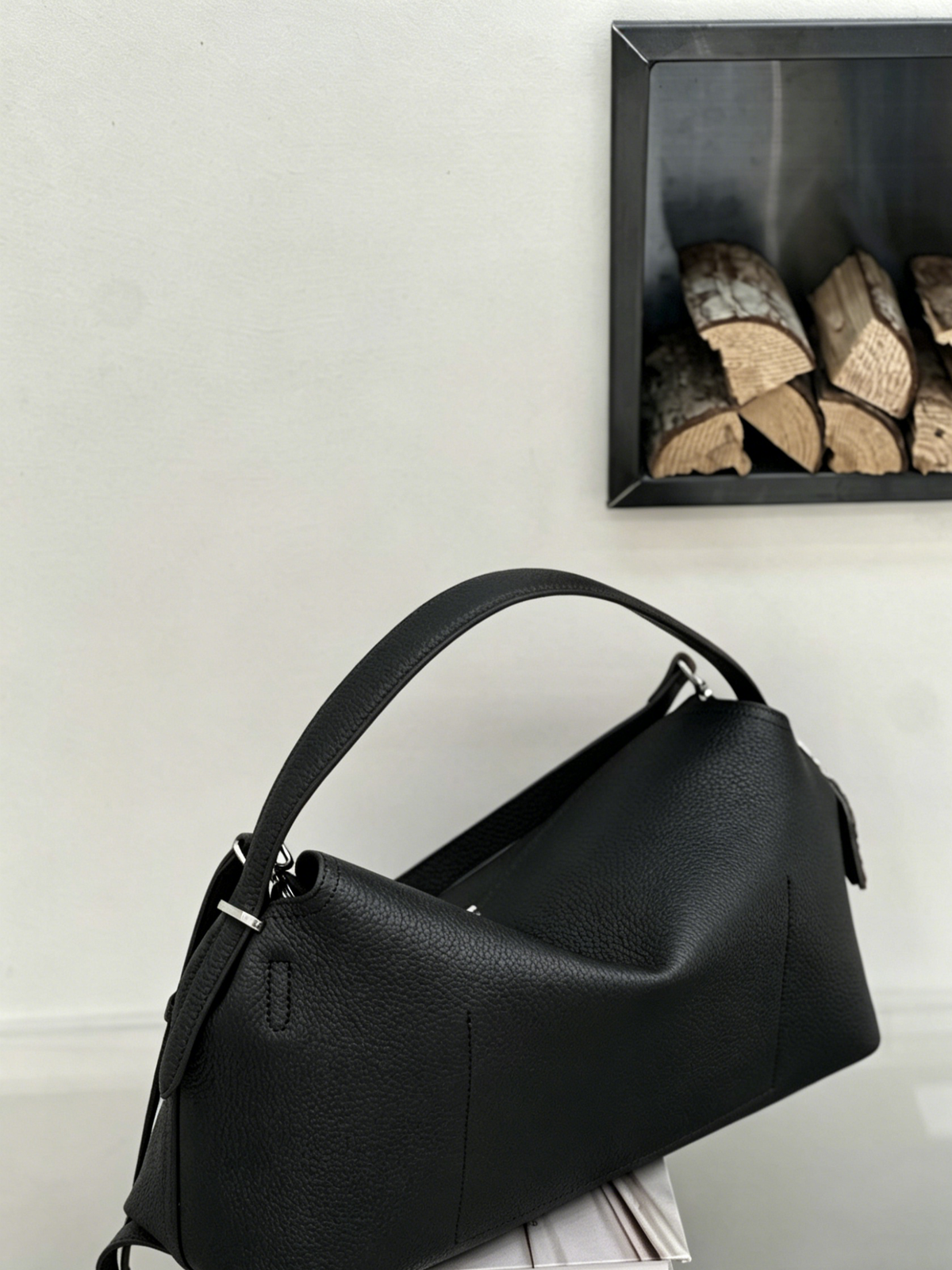 Top-Grain Leather Shoulder Tote Bag with Top Handles