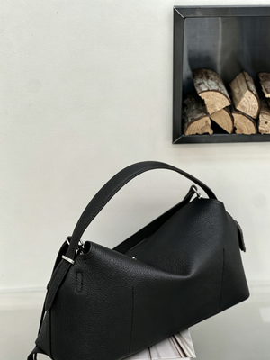 Top-Grain Leather Shoulder Tote Bag with Top Handles