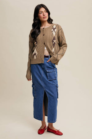 Argyle Bow Detail Knit Cardigan