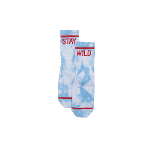 “Stay Wild” Crew Socks – Blue Tie Dye by Atticus Poetry