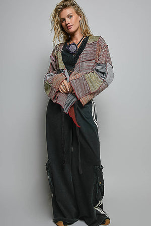 Cropped Patchwork Open-Front Cardigan