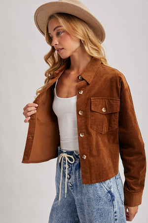 CORDUROY CROPPED BUTTON DOWN SHIRT JACKET