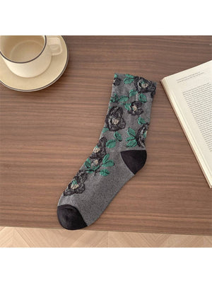 Rufia - Classic Rose Embroidery Crew Socks