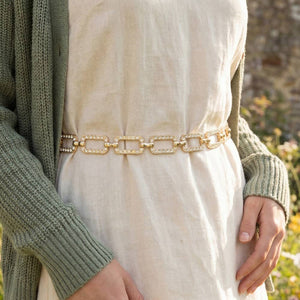 Pave Crystal Rectangle Link Chain Belt